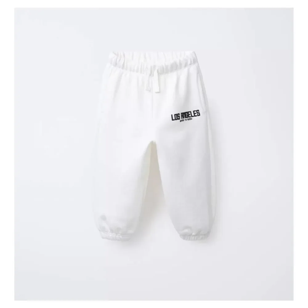 NWT zara baby toddler boy 3 years Raised Text jogger pull on sweatpants white
